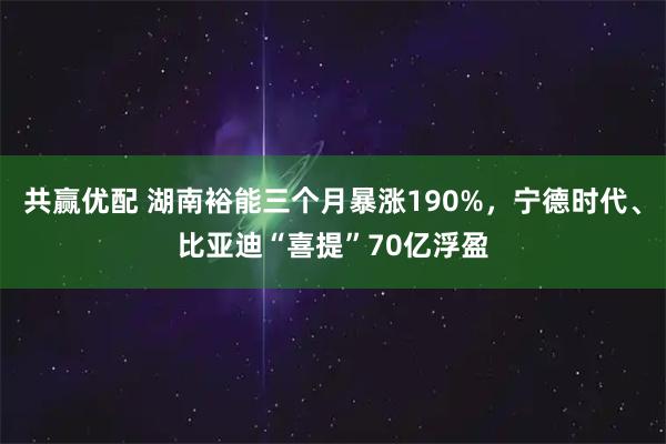 共赢优配 湖南裕能三个月暴涨190%，宁德时代、比亚迪“喜提”70亿浮盈