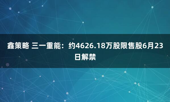 鑫策略 三一重能：约4626.18万股限售股6月23日解禁